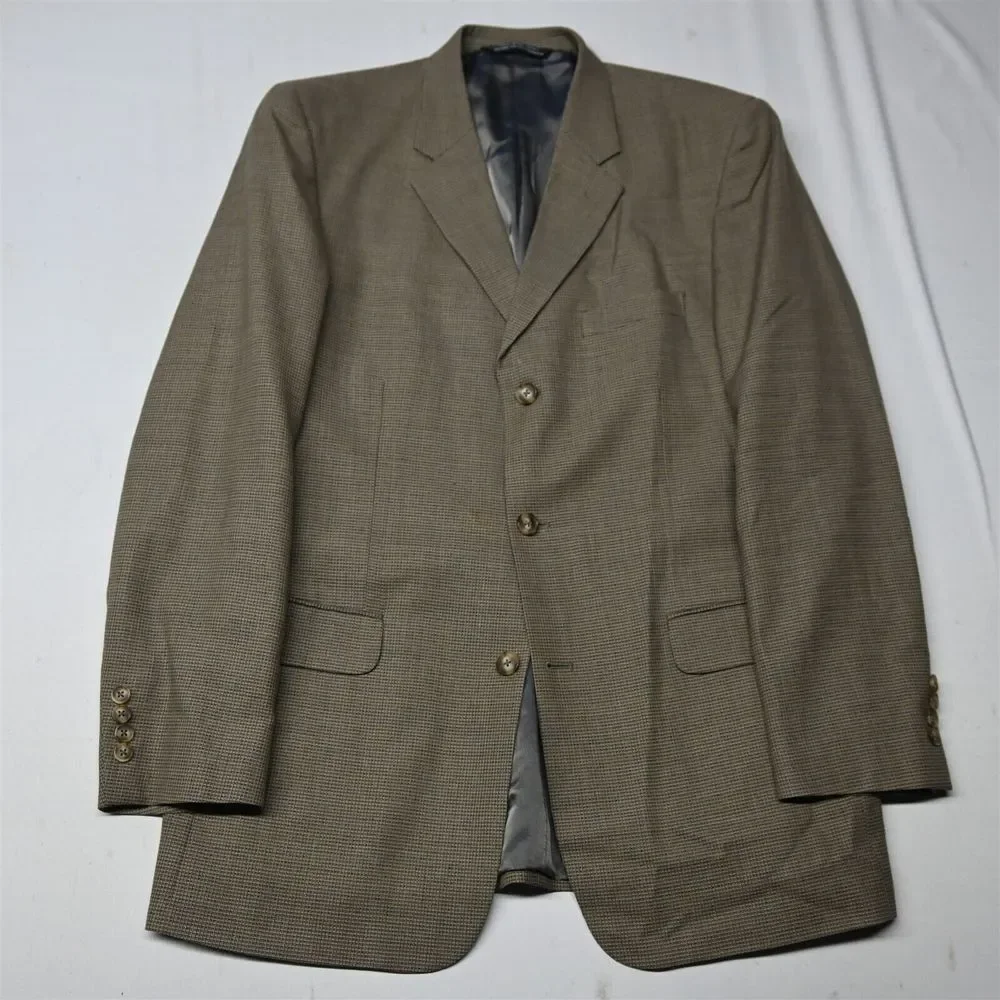 J Ferrar 44L Brown Check 100% Wool Mens Sport Coat Suit Jacket Blazer‎